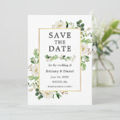 水彩ホワイトフローラ日付カードの保存 セーブザデート (スタンド正面)