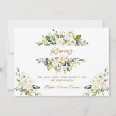 水彩ホワイトフローラ金ゴールドグラシアスベビーシャワー サンキューカード (正面)