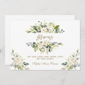 水彩ホワイトフローラ金ゴールドグラシアスベビーシャワー サンキューカード (正面/裏面)