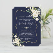 水彩ホワイトホワイトフローラ金ゴールドブライダルシャワー 招待状 (スタンド正面)