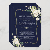 水彩ホワイトホワイトフローラ金ゴールドブライダルシャワー 招待状 (正面/裏面)