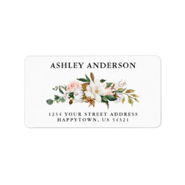 水彩ホワイトマグノリアスのピンクローズの住所 ラベル