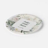 水彩ホワイトローズフラワーパネルブライダルシャワー ペーパープレート (アングル)