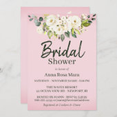 *~*水彩ホワイトローズブライダルシャワーピンク 招待状 (正面/裏面)