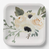 水彩ホワイトローズ ペーパープレート (正面)