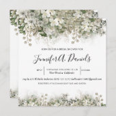 水彩ホワイト開花ブライダルシャワー招待 招待状 (正面/裏面)