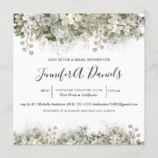 水彩ホワイト開花ブライダルシャワー招待 招待状