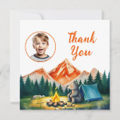 水彩ホワイト キャンピングベア 子供 写真 誕生日 サンキューカード (正面)