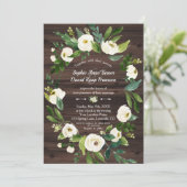 水彩ホワイト フローラル リース ウッド ウェディング 招待状 (スタンド正面)