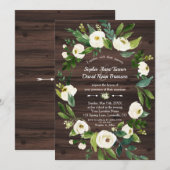 水彩ホワイト フローラル リース ウッド ウェディング 招待状 (正面/裏面)