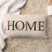 水彩ホームスクリプト金ゴールドの葉の装飾用クッション ランバークッション (ブランケット)