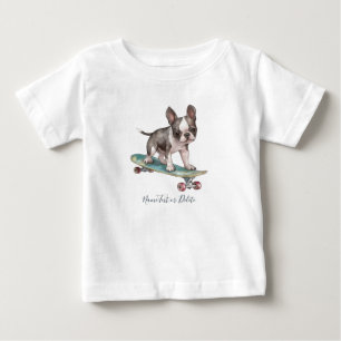 水彩ボストンテリアTシャツ ベビーTシャツ