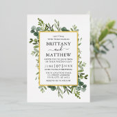 水彩ボタニカルグリーン サージブルー ゴールド 箔招待状 (立ち正面)