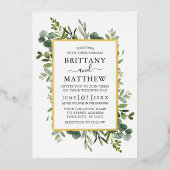 水彩ボタニカルグリーン サージプリーン ゴールド 箔招待状 (正面)