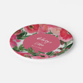 水彩ボタニカルピンクアネモンフローラ結婚ズ ペーパープレート (アングル)