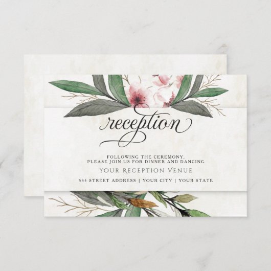 水彩ボタニカルブロッサム ウェディングレセプション 招待状 (正面/裏面)