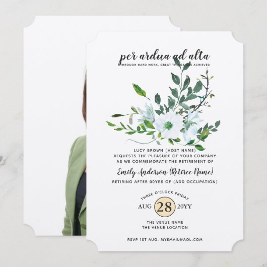 水彩ボタニカル引退写真 職業 招待状 (正面/裏面)