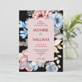 水彩ボタニカル ブルー＆ロージー フラワーリング 招待状 (スタンド正面)