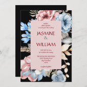 水彩ボタニカル ブルー＆ロージー フラワーリング 招待状 (正面/裏面)