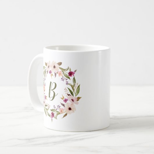水彩ボヘミアフローラリースモノグラムマグ コーヒーマグカップ (正面左)