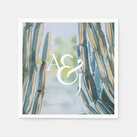水彩ボヘミアンサボテンパーソナライズされたグリーン スタンダードカクテルナプキン (正面)
