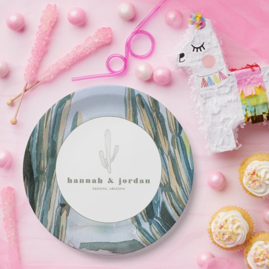 水彩ボヘミアンサボテン緑の結婚砂漠 ペーパープレート (パーティー)