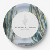 水彩ボヘミアンサボテン緑の結婚砂漠 ペーパープレート (正面)