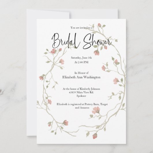 水彩ボヘミアンスタイルのウェディングシャワー招待状 招待状 (正面)