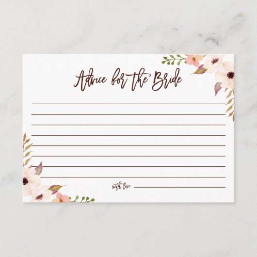 水彩ボヘミアンフラワーズアドバイスのための花嫁 アドバイスカード (正面)