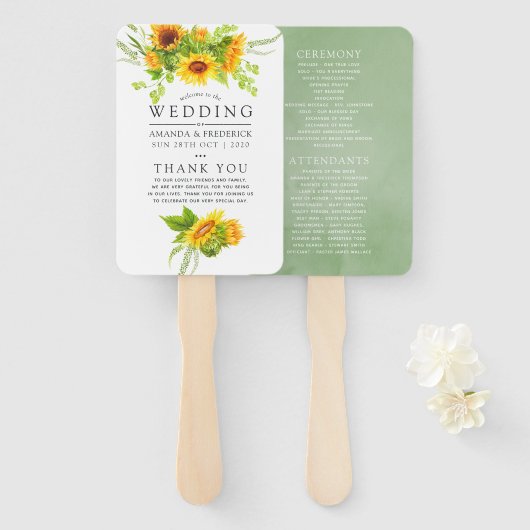 水彩ボヘミアンボホサンフラワー結婚式 プログラム ハンドファン (正面&裏面)