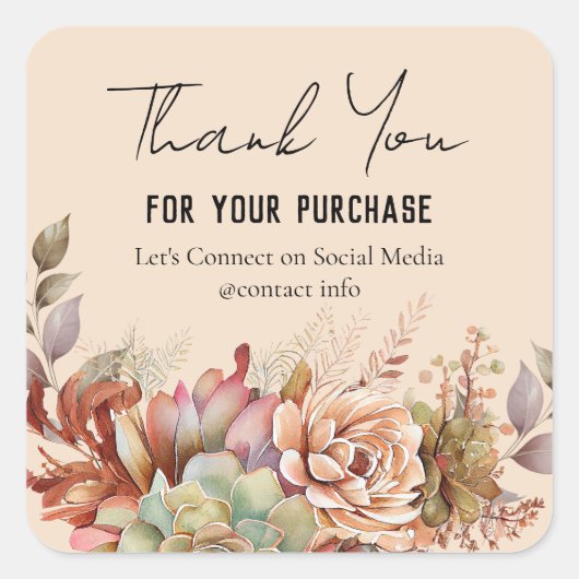 水彩ボホサボビジネスありがとう スクエアシール (正面)