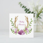 水彩ボホシックパープルフラワーベビーシャワー 招待状 (スタンド正面)