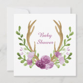 水彩ボホシックパープルフラワーベビーシャワー 招待状 (正面)