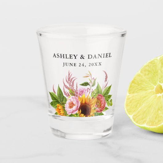 水彩ボホヒマワリ結婚フローラ ショットグラス (正面)