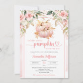 水彩ボホピンクと金ゴールドカボチャのアーチフローラ 招待状 (正面)