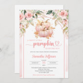 水彩ボホピンクと金ゴールドカボチャのアーチフローラ 招待状 (正面/裏面)