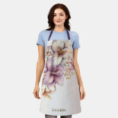 水彩ボホピンクエレガント花スタイリッシュ エプロン (着用した状態)