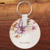水彩ボホピンクエレガント花スタイリッシュ キーホルダー (正面)