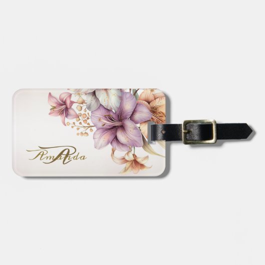 水彩ボホピンクエレガント花スタイリッシュ ラゲッジタグ (正面横)