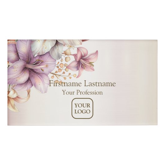 水彩ボホピンクエレガント花スタイリッシュ 名札 (正面)