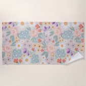 水彩ボホピンクフローラ ビーチタオル (正面)