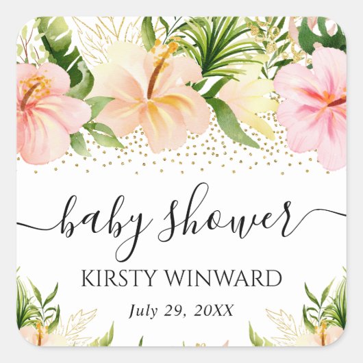 水彩ボホピンクローゼボホベビーシャワー スクエアシール (正面)