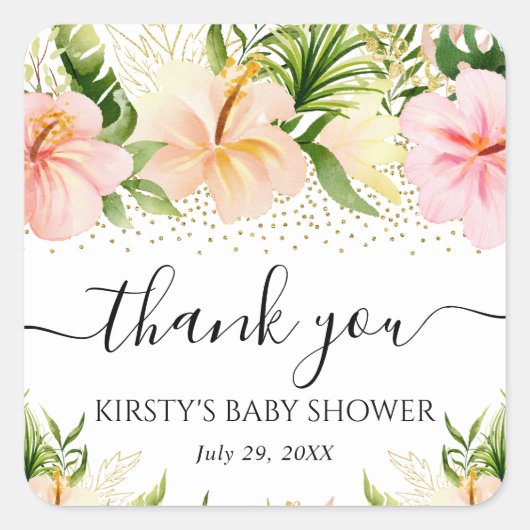 水彩ボホピンクローゼボホベビーシャワー スクエアシール (正面)