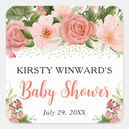 水彩ボホピンクローゼボホベビーシャワー スクエアシール