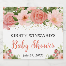 水彩ボホピンクローゼボホベビーシャワー スパークリングワインラベル