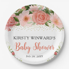 水彩ボホピンクローゼボホベビーシャワー ペーパープレート
