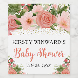 水彩ボホピンクローゼボホベビーシャワー ワインラベル