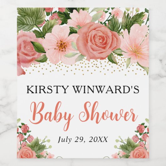 水彩ボホピンクローゼボホベビーシャワー ワインラベル (シングルラベル)