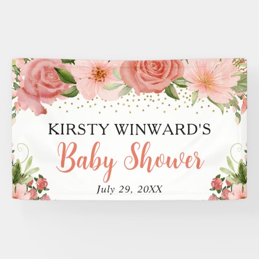 水彩ボホピンクローゼボホベビーシャワー 横断幕 (横)