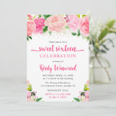 水彩ボホピンク夏の花Sweet sixteen 招待状 (スタンド正面)